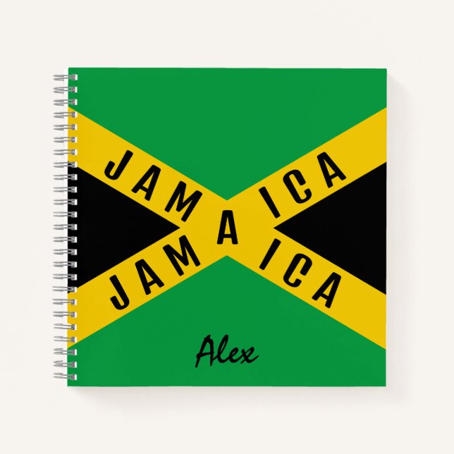 Jamaica Green Black & Gold Jamaikanische Flagge Na Notizbuch (Vorderseite)