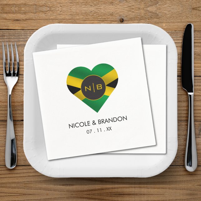 Jamaica Jamaica Flag Herz Monogram Wedding Serviette (Jamaica Jamaican Flag Heart Monogram Wedding Napkins)