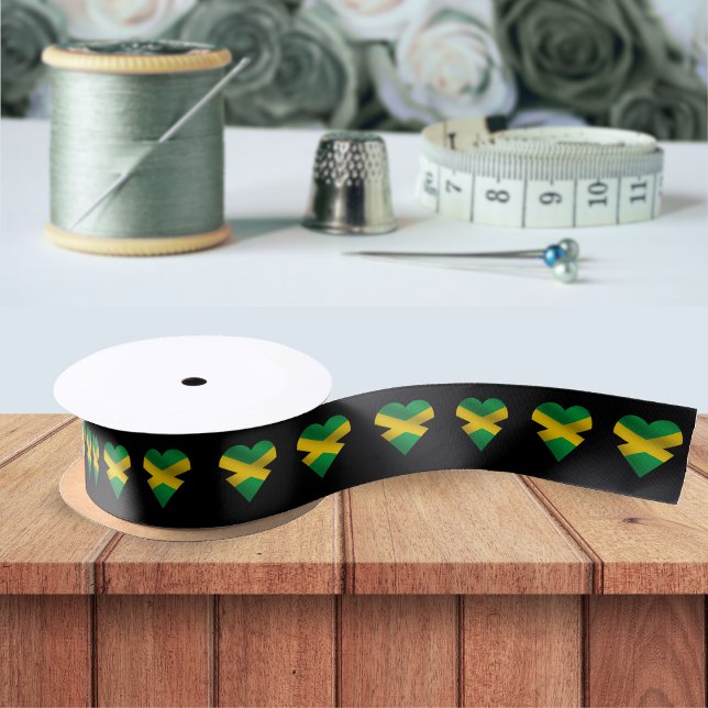 Jamaica Jamaica Flag Herzengestalt Schwarz Satinband (Jamaica heart Jamaican flag black ribbon)