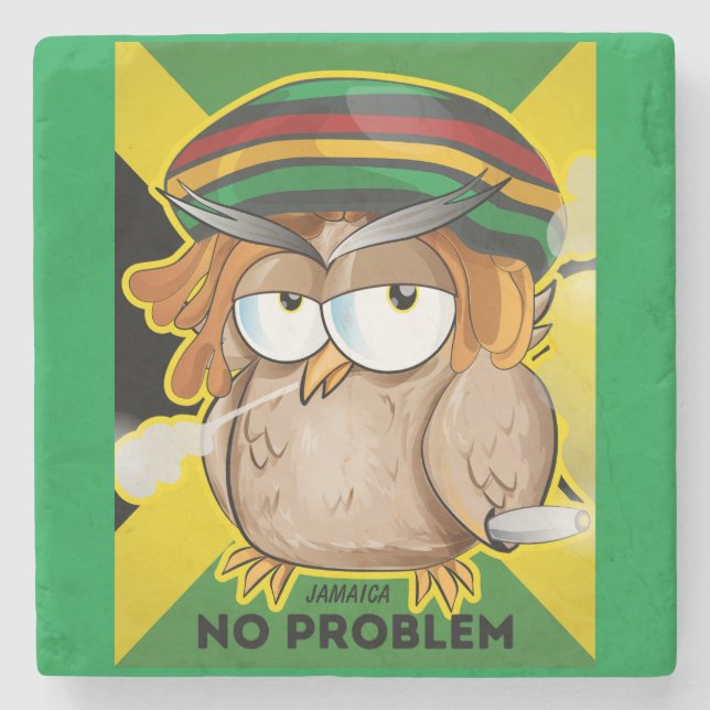 Jamaica Kein Problem Funny Rasta Rauchen Owl Steinuntersetzer (Vorderseite)