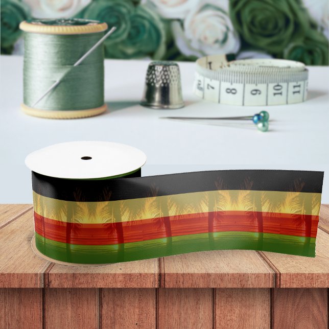 Jamaica Rasta Colors Caribbean Island Name Satinband (Jamaica rasta colors beach palm tree ribbon)