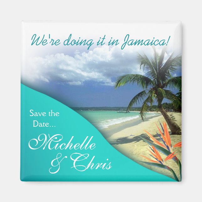 Jamaica Save the Date Emerald Waters Magnet Favor (Vorne)