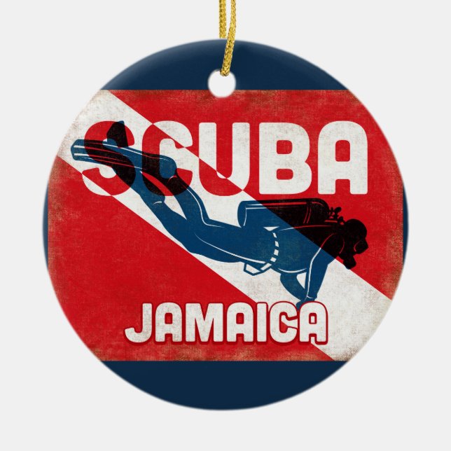 Jamaica Scuba Diver - Blue Retro Keramik Ornament (Vorne)