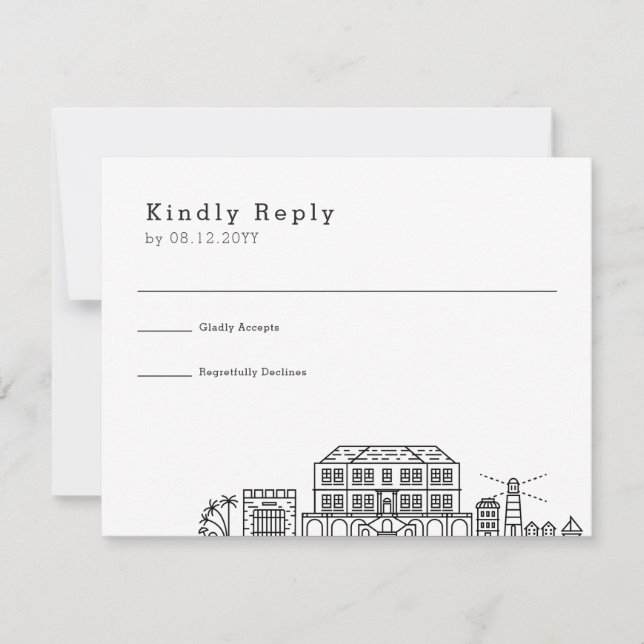Jamaica Wedding | Stilisierte Skyline-UAWG RSVP Karte (Vorderseite)