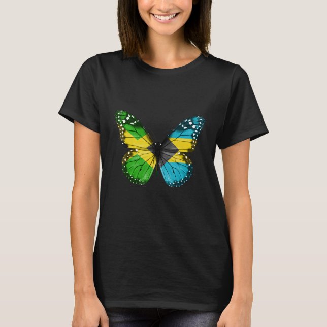 Jamaican Bahamian Flag Butterfly T-Shirt (Vorderseite)