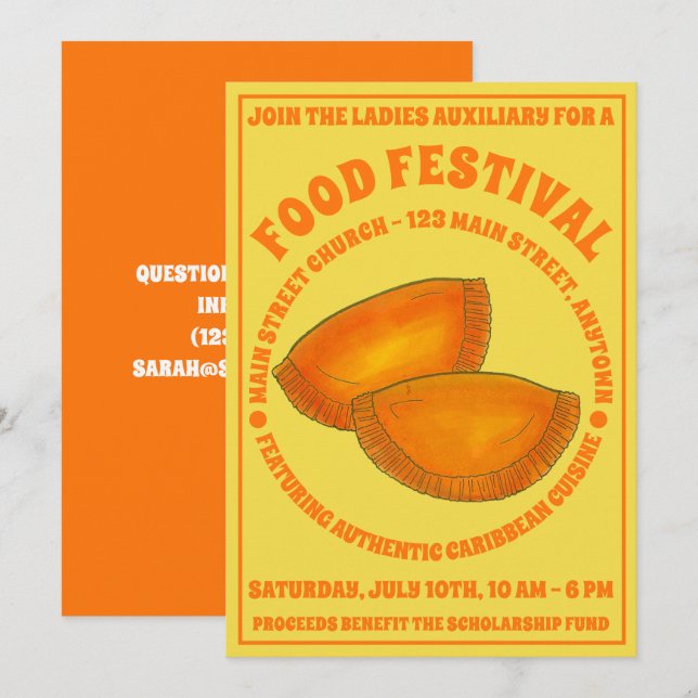 Jamaican Beef Patty Food Fest Karibik Küche Einladung (Vorne/Hinten)
