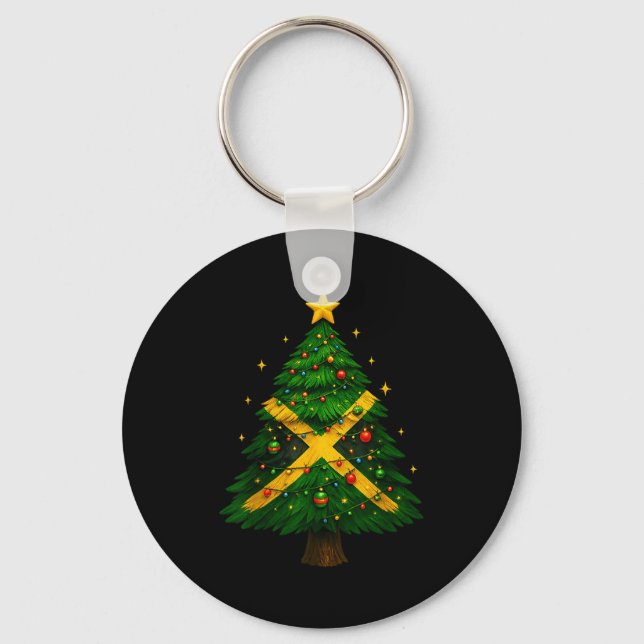 Jamaican Christmas Tree Design, Festive Holiday Gr Schlüsselanhänger (Vorderseite)