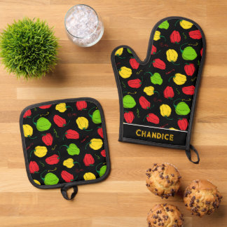 Jamaican Cuisine Scotch Bonnet Chili Print Ofenhandschuh & Topflappen-Set