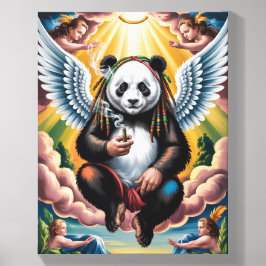 Jamaican Panda surrounded by Angels on a Leinwand Fotofliese