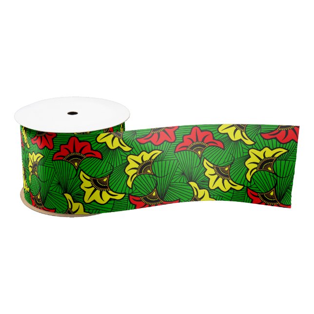 Jamaican Rasta African Biloba Flower Pattern Satinband (Spule)