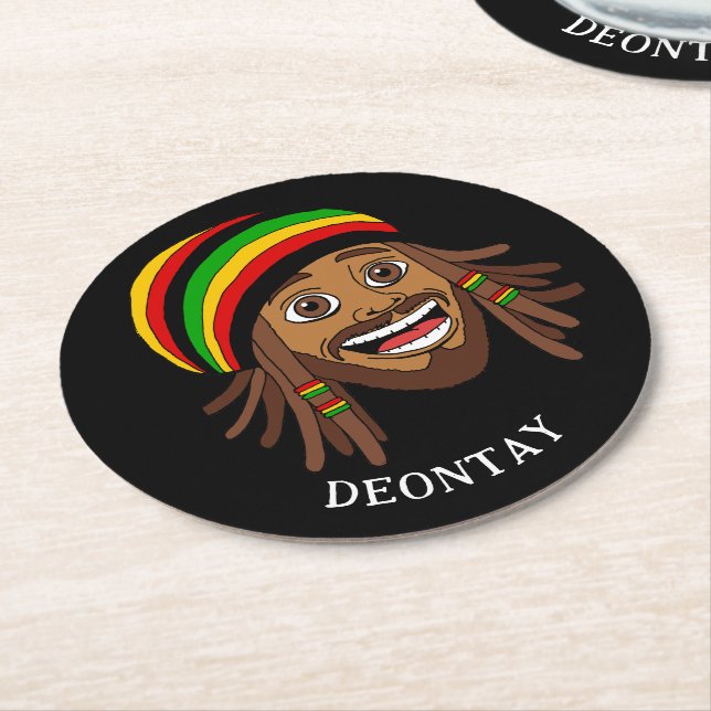 Jamaican Rasta Man Custom Text Runder Pappuntersetzer (Angewinkelt)