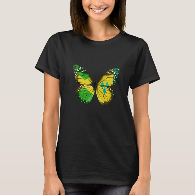 Jamaican Saint Vincentian Flag Butterfly   T-Shirt (Vorderseite)