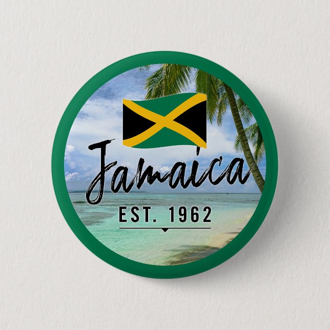 "Jamaika Est. 1962" Strand mit jamaikanischer Flag Button (Vorderseite)