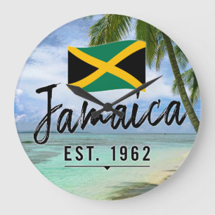"Jamaika Est. 1962" Strand mit jamaikanischer Flag Große Wanduhr