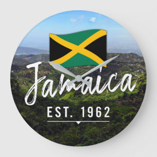 "Jamaika Est. Blaue Berge 1962 mit Flagge Große Wanduhr