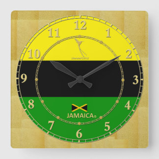 Jamaika färbt Goldmodernen Quadratische Wanduhr