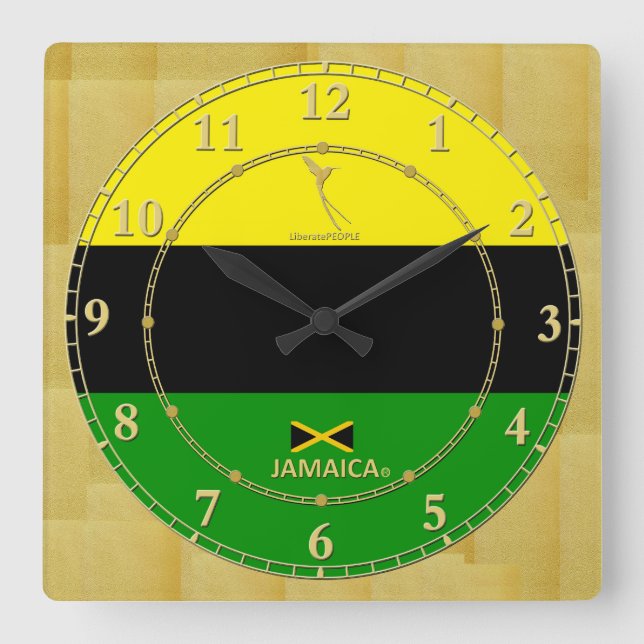 Jamaika färbt Goldmodernen Quadratische Wanduhr (Vorderseite)