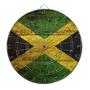 Jamaika-Flagge auf altem hölzernem Korn Dartscheibe