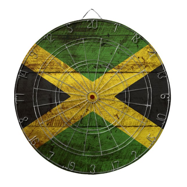 Jamaika-Flagge auf altem hölzernem Korn Dartscheibe (vorne)