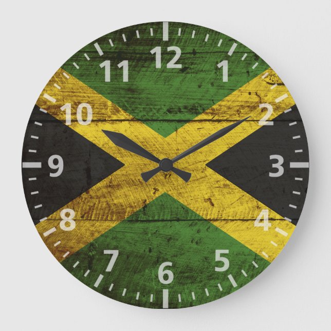 Jamaika-Flagge auf altem hölzernem Korn Große Wanduhr (Vorderseite)