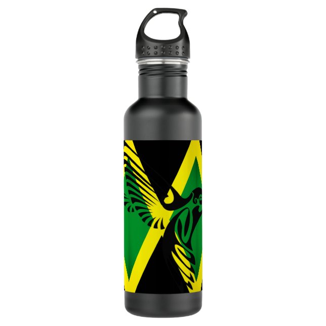 Jamaika-Flagge mit Hummingbird 02 Edelstahlflasche (Vorderseite)