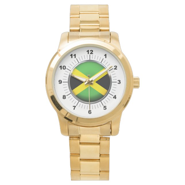 Jamaika-Flagge Oversized Gold Bracelet Watch Armbanduhr (Vorderseite)
