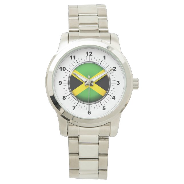 Jamaika-Flagge Oversized Silver Watch Armbanduhr (Vorderseite)