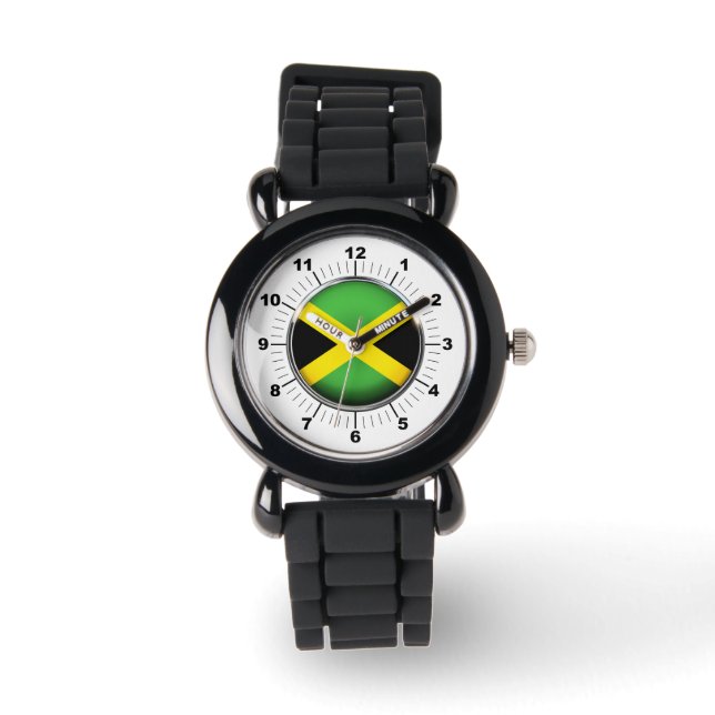 Jamaika-Flagge Silberner Glitzer-Strap Watch Armbanduhr (Vorderseite)