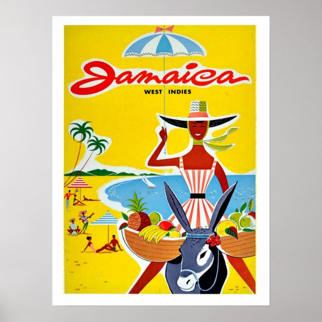Jamaika, Frau mit Regenschirm, Jahrgang Poster (Vorne)
