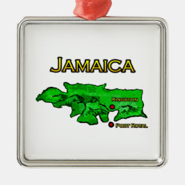 Jamaika-Karte (grün-gelb-schwarz) Silbernes Ornament