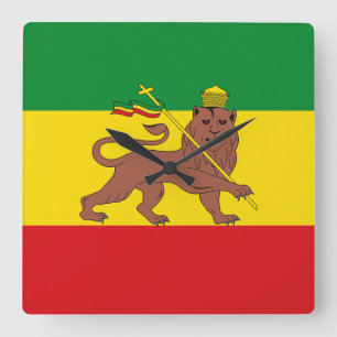 Jamaika Rasta-Flagge - hAILE sELASSIE I - Rasta Li Quadratische Wanduhr