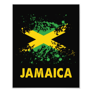 Jamaika Retro-Aquarellbild Jamaika-Flagge Fotodruck