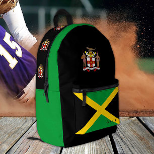 Jamaika, Schwarzer Rucksack, jamaikanische Flagge  Bedruckter Rucksack
