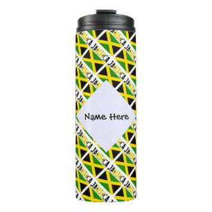 Jamaika und Jamaikas Flagge gekachelt mit Ihrem Na Thermosbecher