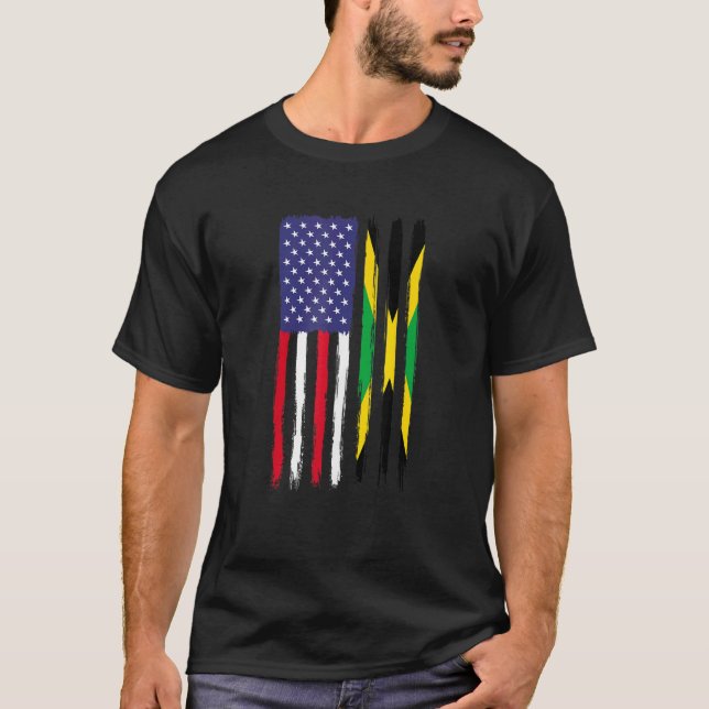 Jamaikaner Roots Halbamerikanische Flagge Patrioti T-Shirt (Vorderseite)