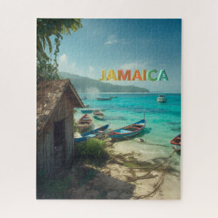 jamaikanische Fischerhütte und Boote