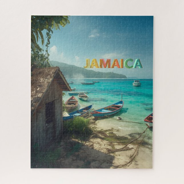 jamaikanische Fischerhütte und Boote (Vertikal)