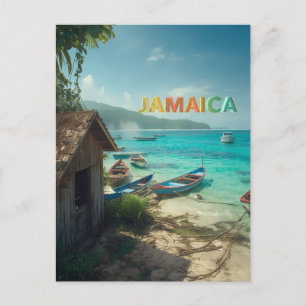 jamaikanische Fischerhütte und Boote Postkarte