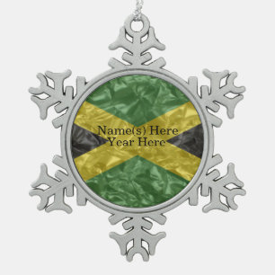Jamaikanische Flagge - gekrümmt Schneeflocken Zinn-Ornament