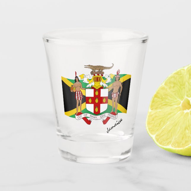 Jamaikanische Flagge & Jamaika Wappen / Party Schnapsglas (Vorderseite)