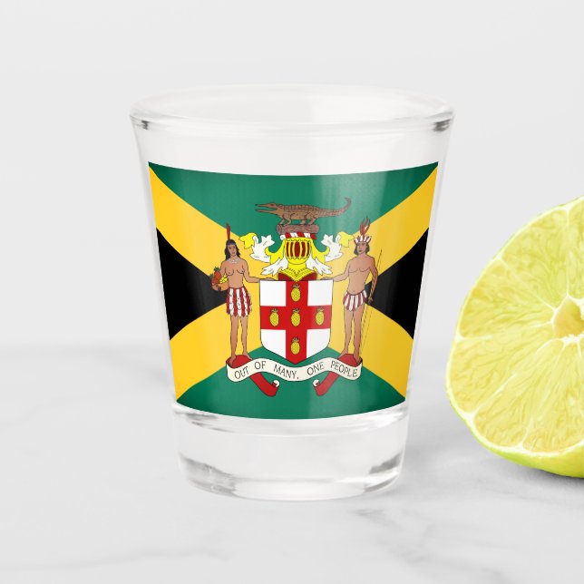 jamaikanische Flagge/Wappen Schnapsglas (Vorderseite)