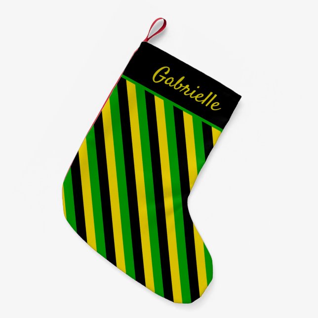 jamaikanische Flaggenfarben gestrichen Kleiner Weihnachtsstrumpf (Vorderansicht (hängend))