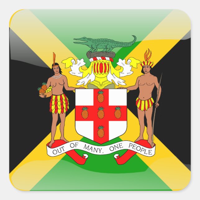 Jamaikanische Hochglanzflagge Quadratischer Aufkleber (Vorderseite)