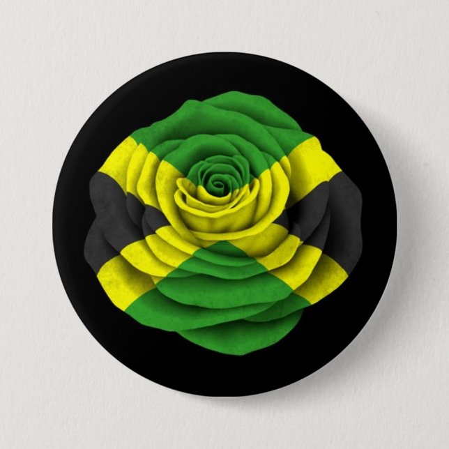 Jamaikanische Rosen-Flagge auf Schwarzem Button (Vorderseite)