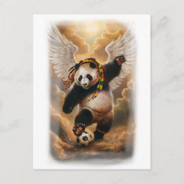 Jamaikanischer Panda spielt Fußball auf einem Feiertagspostkarte