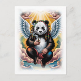 Jamaikanischer Panda, umgeben von Engeln auf einem Feiertagspostkarte