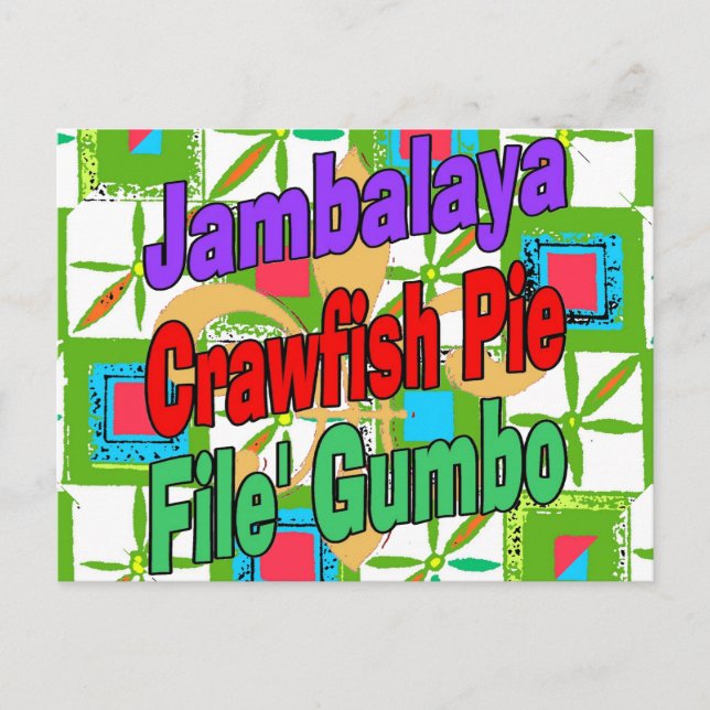 Jambalaya Crawfish Pie Cajun Dish File' Gumbo Song Postkarte (Vorderseite)