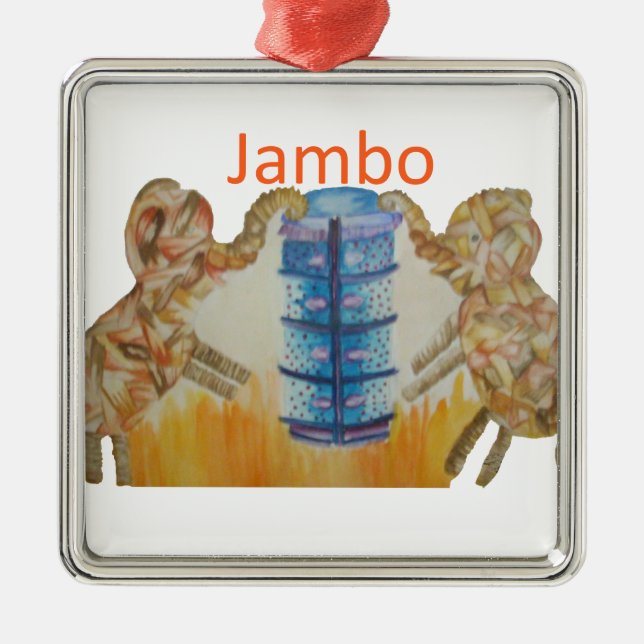 Jambo Jumbo Afrikanische Kinder Elefanten Kunstdru Silbernes Ornament (Vorne)