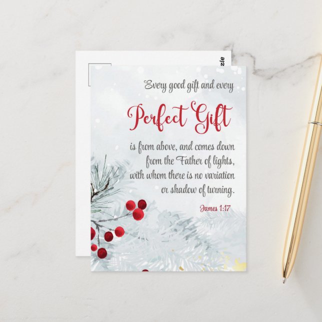 James 1:17 Jedes gute Geschenk Weihnachts-Winterbi Postkarte (Vorderseite/Rückseite Beispiel)