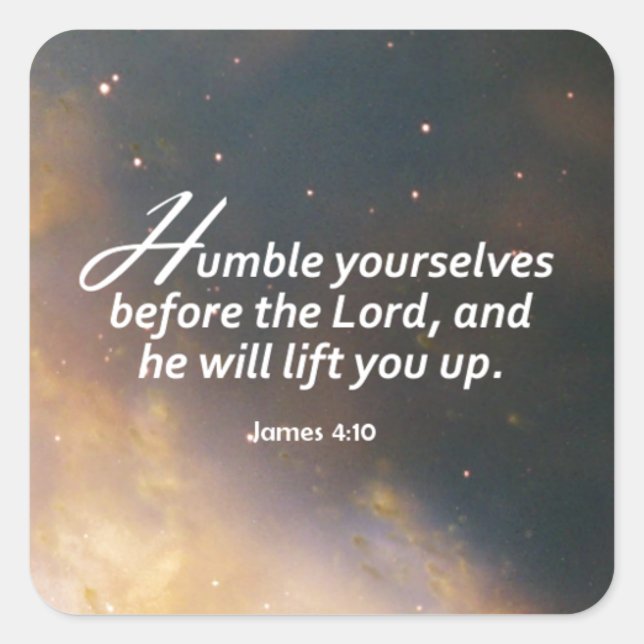 James 4:10 quadratischer aufkleber (Vorderseite)